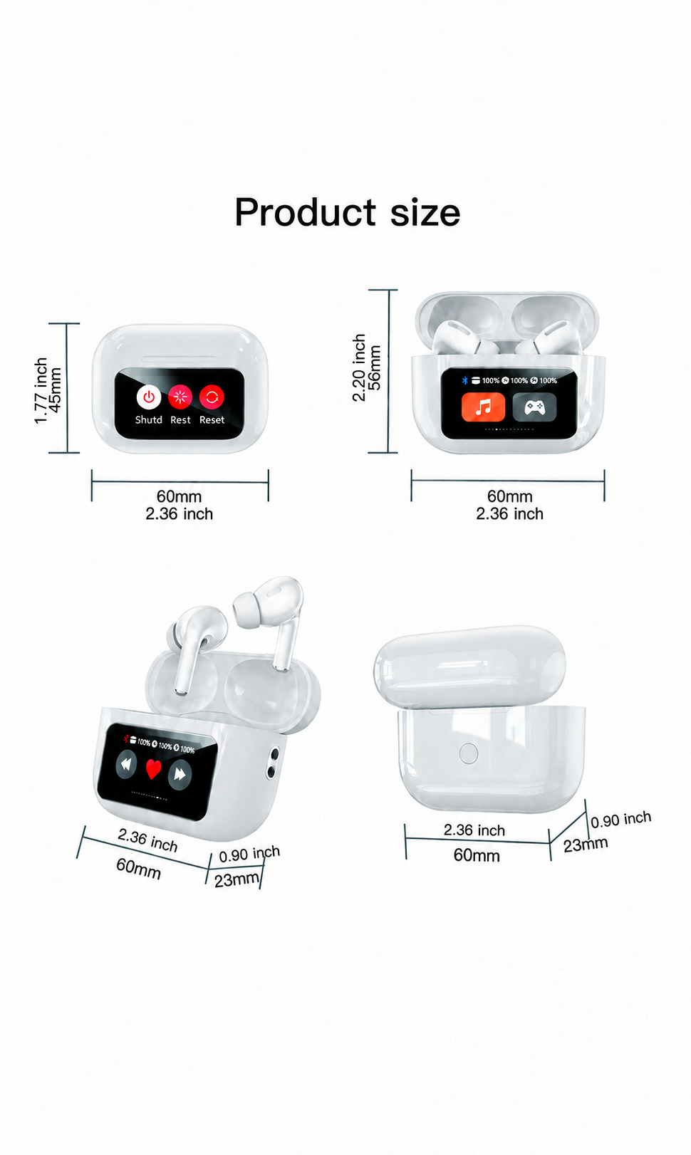 Dragonfly Y16 White Wireless Earbuds with Touchscreen Charging Case - Image 6
