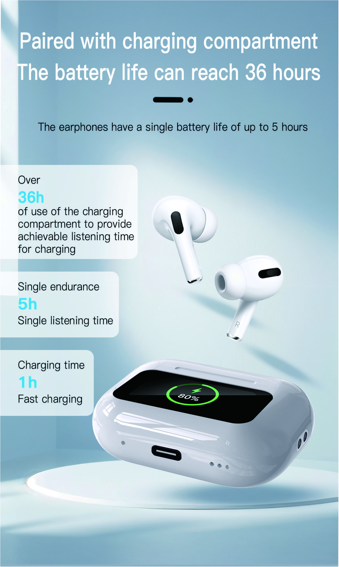 Dragonfly Y16 White Wireless Earbuds with Touchscreen Charging Case - Image 10